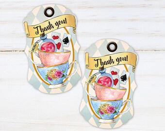 Alice in Wonderland Thank You Tag, Alice in Wonderland Party Favor Tags and Labels, Mad Tea Party Tags Instant Download, Print Your Own