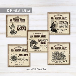 Antique Apothecary, Potion Labels, Vintage Style Apothecary Tags Labels, Halloween Wizard Witches Brew Potion Printable Labels
