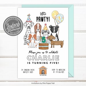 Editable Puppy Party Invitation Dog Invitation Printable Dog Pawty Invitation, Dog Puppy Pawty Birthday Invitation Digital