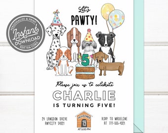 Editable Puppy Party Invitation Dog Invitation Printable Dog Pawty Invitation, Dog Puppy Pawty Birthday Invitation Digital