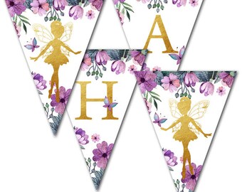 Flower Fairy, Garden Fairy, Fairy Party, Happy Birthday Banner, Instant Download, Print Your Own