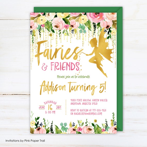 Fairy Birthday Invitation, Fairy Party Invite, Whimsical Enchanted Magical Fairy Invitation, Pink Floral Fairy Printable Invitation Il_570xn