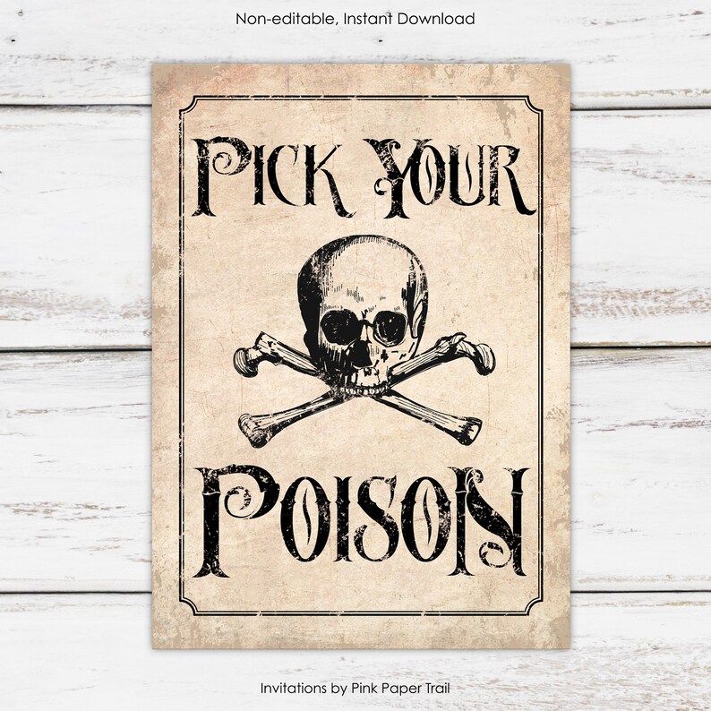 Pick Your Poison Halloween Sign Prop Decor Halloween Drink Etsy