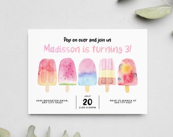 Editable Popsicle Birthday Invitation Pop On Over Chill With Us Popsicle Birthday Invite Girl Popsicle Party Ice Cream Digital Download