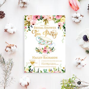 EDITABLE Tea Party Bridal Shower Invitation, Floral Garden Bridal Shower Afternoon Tea Party, High Tea Party, Personalized Printable Invite