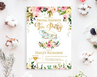 EDITABLE Tea Party Bridal Shower Invitation, Floral Garden Bridal Shower Afternoon Tea Party, High Tea Party, Personalized Printable Invite
