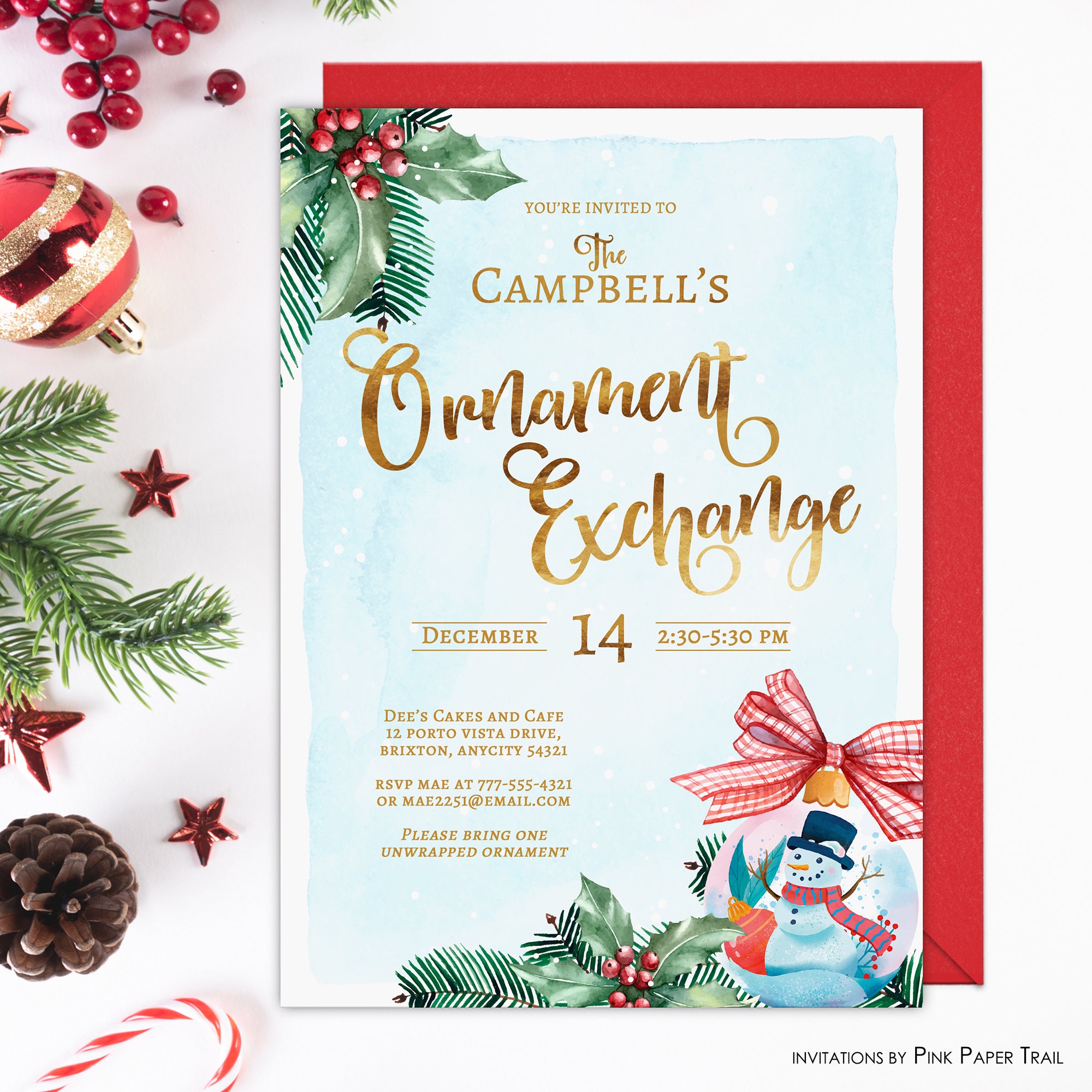 Ornament Exchange Party Invitation Christmas Ornament Etsy