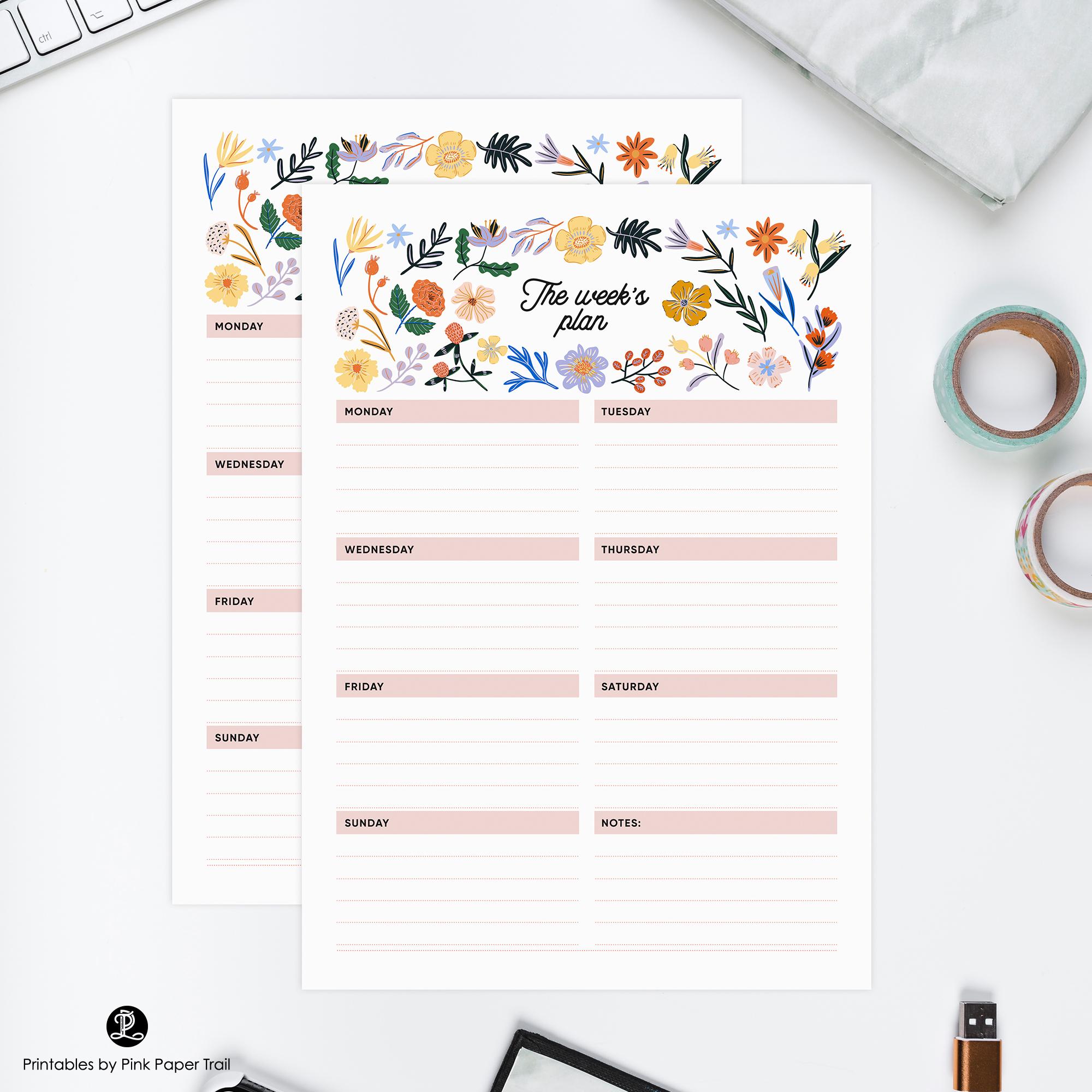Printable Floral Weekly Planner Template, Minimalist Weekly Planner ...