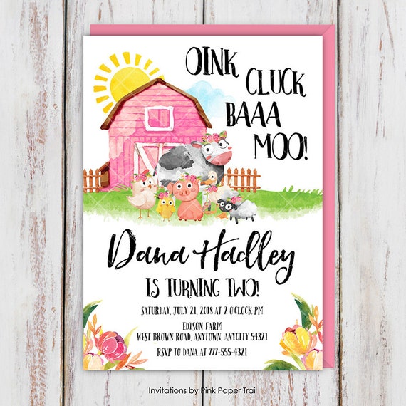 Farm Birthday Invitation Pink Floral Farm Barn Girl Birthday