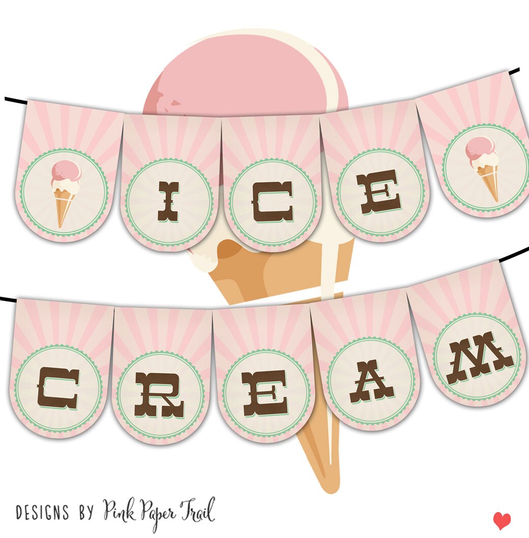 Vintage Ice Cream Parlor Party Banner Instant Download Print - Etsy
