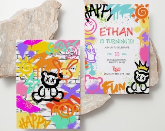 EDITABLE Graffiti Art Birthday Invitation, Street Art Spray Paint Themed Too Cool Birthday Gender Neutral Invite Template Instant Download