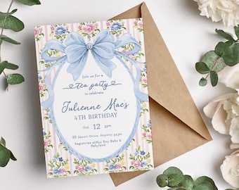 Vintage Floral Grandmillennial Girl’s Birthday Invitation – Garden Party, Tea Party Editable Corjl Template, Instant Download