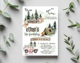 EDITABLE Outdoor Adventure Camping Nature Trail Birthday Invitation, Nature Exploration Summer Camping Invitation Instant Access Corjl
