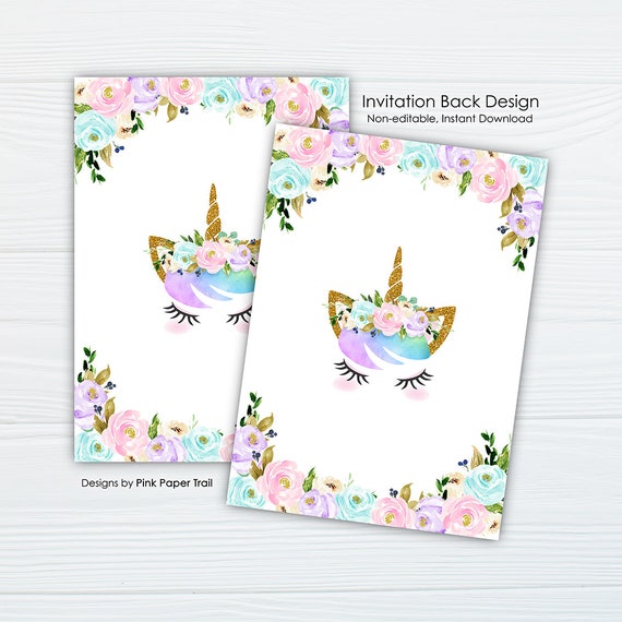 unicorn invitation back design watercolor unicorn and flowers invitation layout design