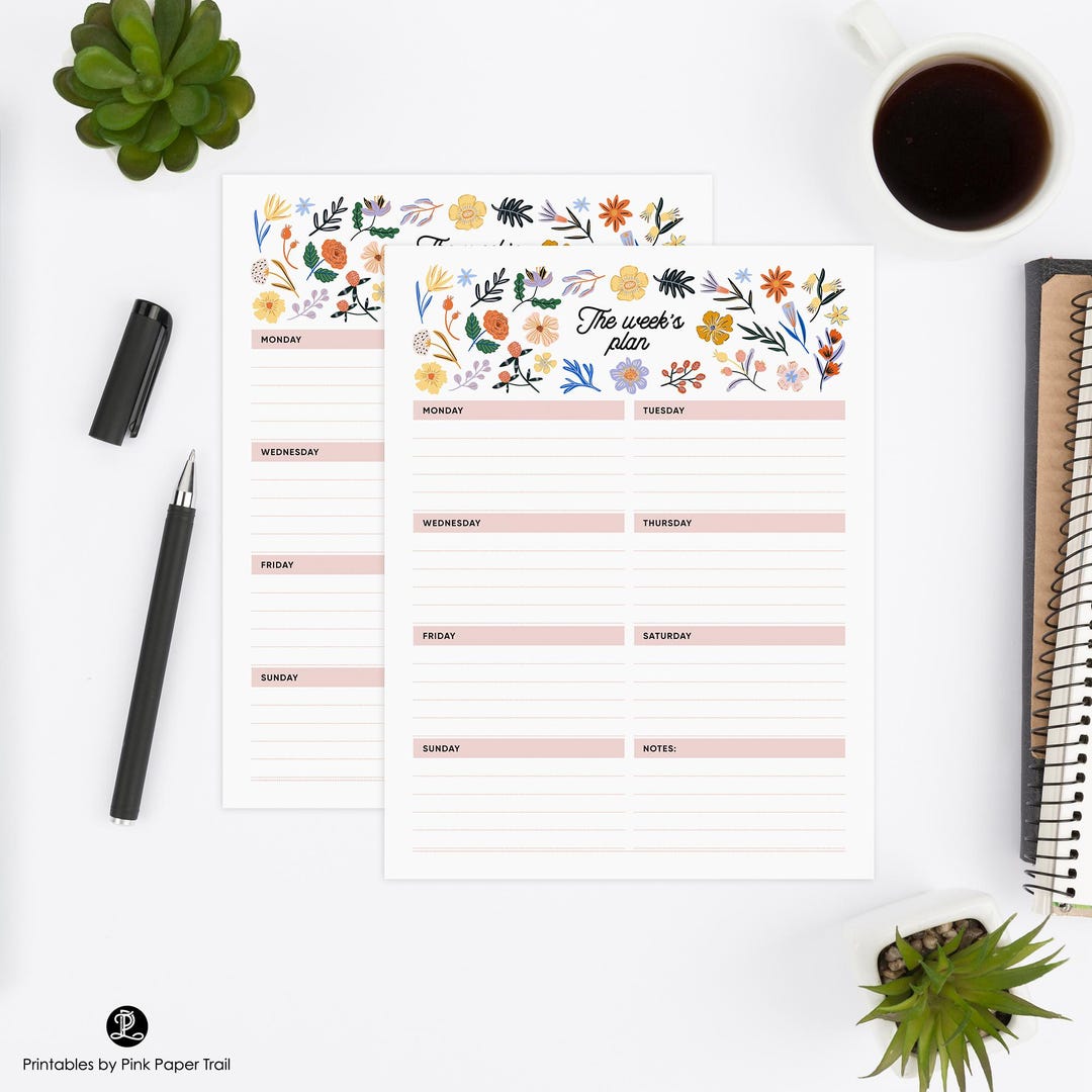 Printable Floral Weekly Planner Template, Minimalist Weekly Planner ...