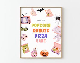 Halloween Movie Night Table Sign, Spooky Birthday Party Decor, Halloween Sleepover Sign, Movie Night Party Printable