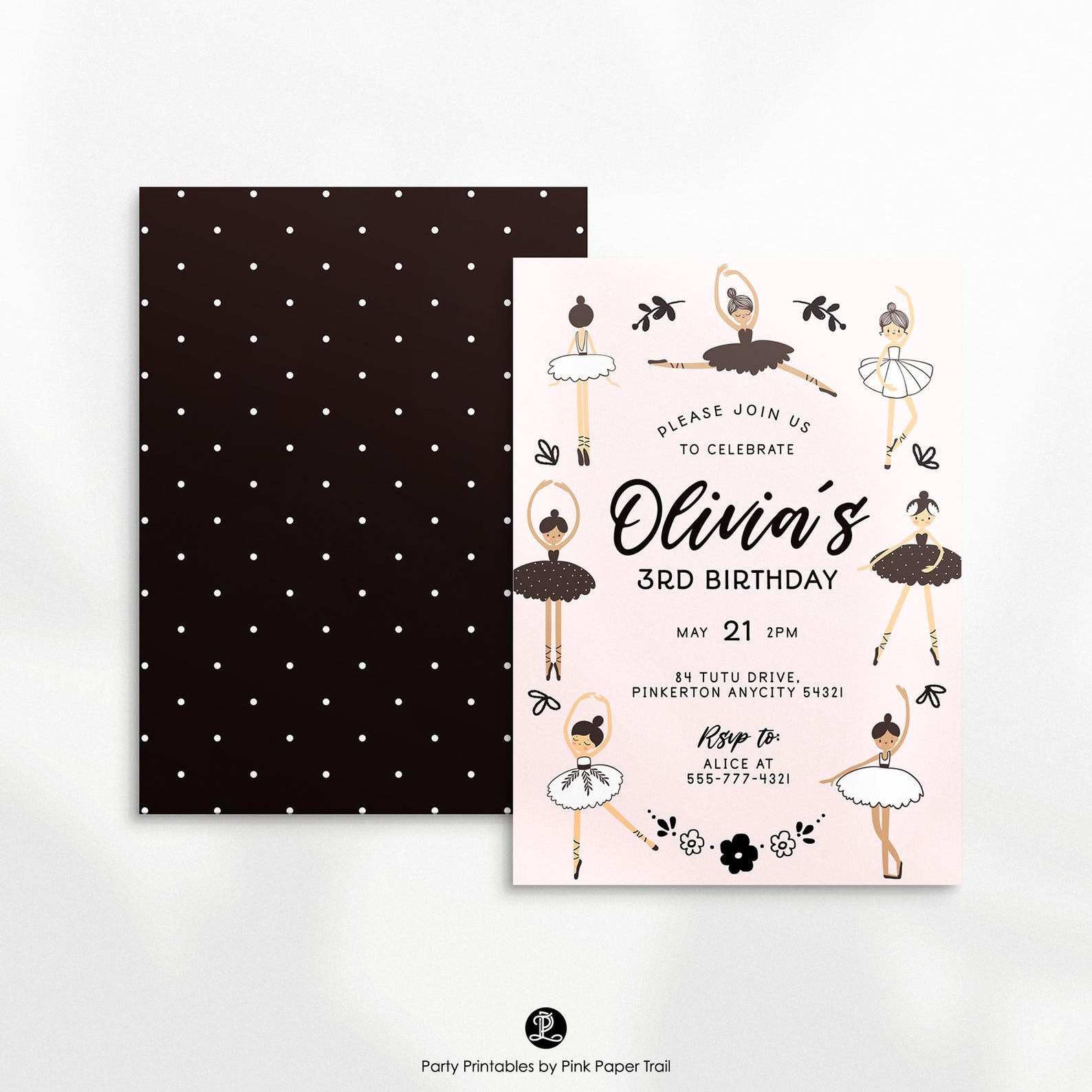 Editable Ballerina Birthday Invitation Modern Ballerina Ballet Dancer ...