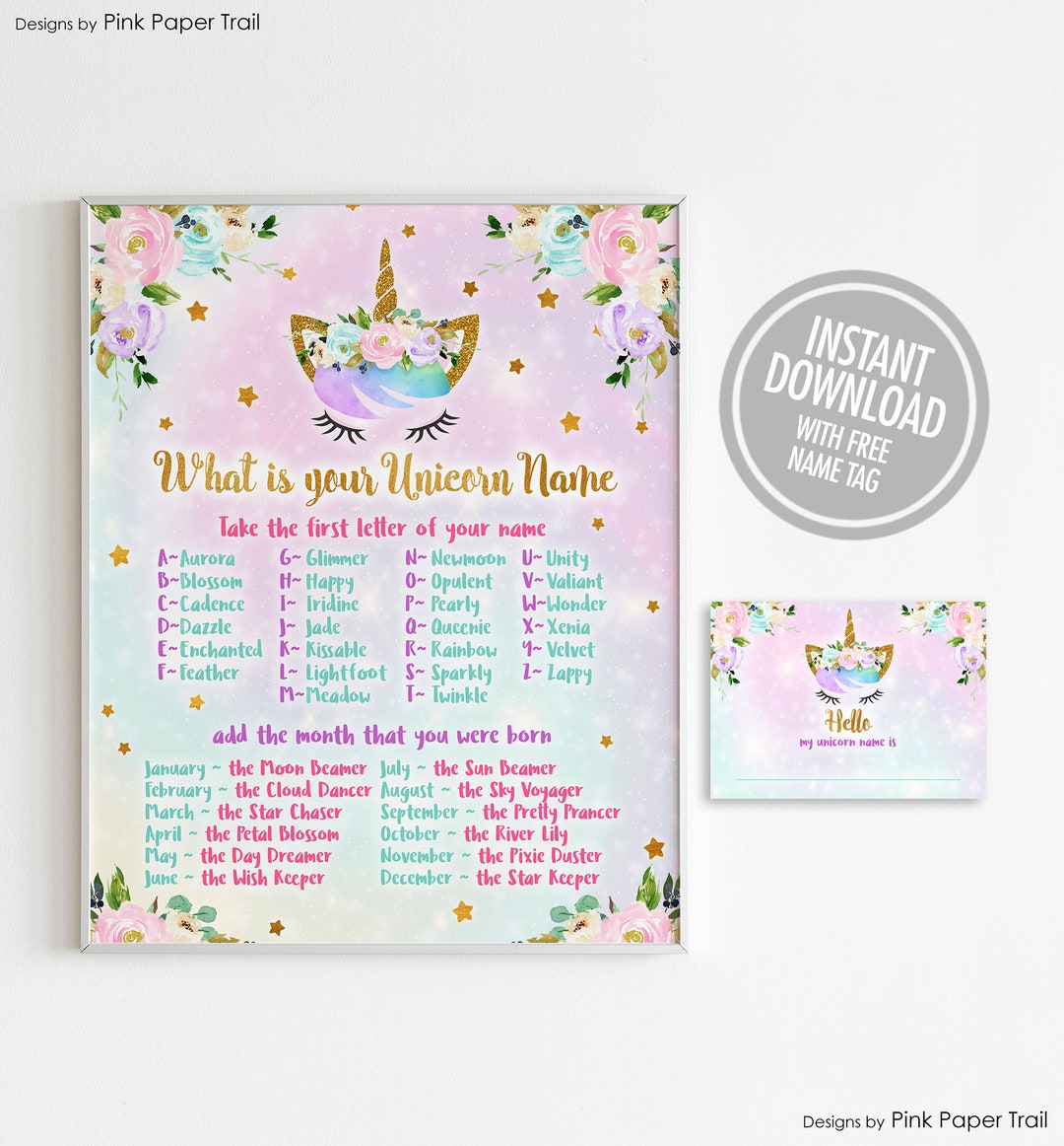 Unicorn Name Game Printable Sign, What's Your Unicorn Name Party Sign ...