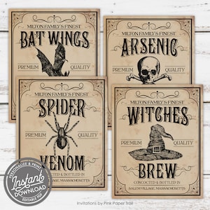 EDITABLE Halloween Wine Bottle Label Apothecary Label Bottle Label, Instant Download Halloween Party Decor Prop Printable Label
