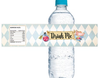 Alice in Wonderland Drink Me Printable Water Bottle Label, Alice in Wonderland Party Printables, Instant Download, Print your own