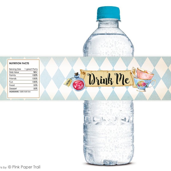 Alice in Wonderland Drink Me Printable Water Bottle Label, Alice in Wonderland Party Printables, Instant Download, Print your own