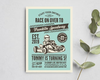 EDITABLE Retro Race Car Birthday Invitation Template, Editable Go Kart Invite Any Age Birthday Party Digital Template Instant Access