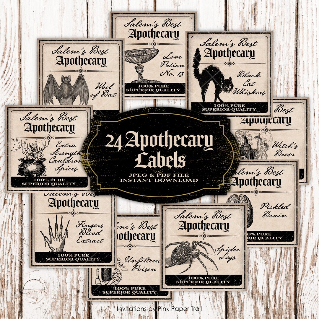 Halloween Potion Label Digital Download, 24 Different Vintage Style ...
