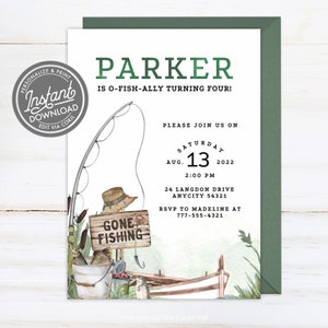 EDITABLE Fishing Birthday Invitation Template, O-fish-ally The Big ONE, Gone Fishing Party Invite Template Instant Access Corjl
