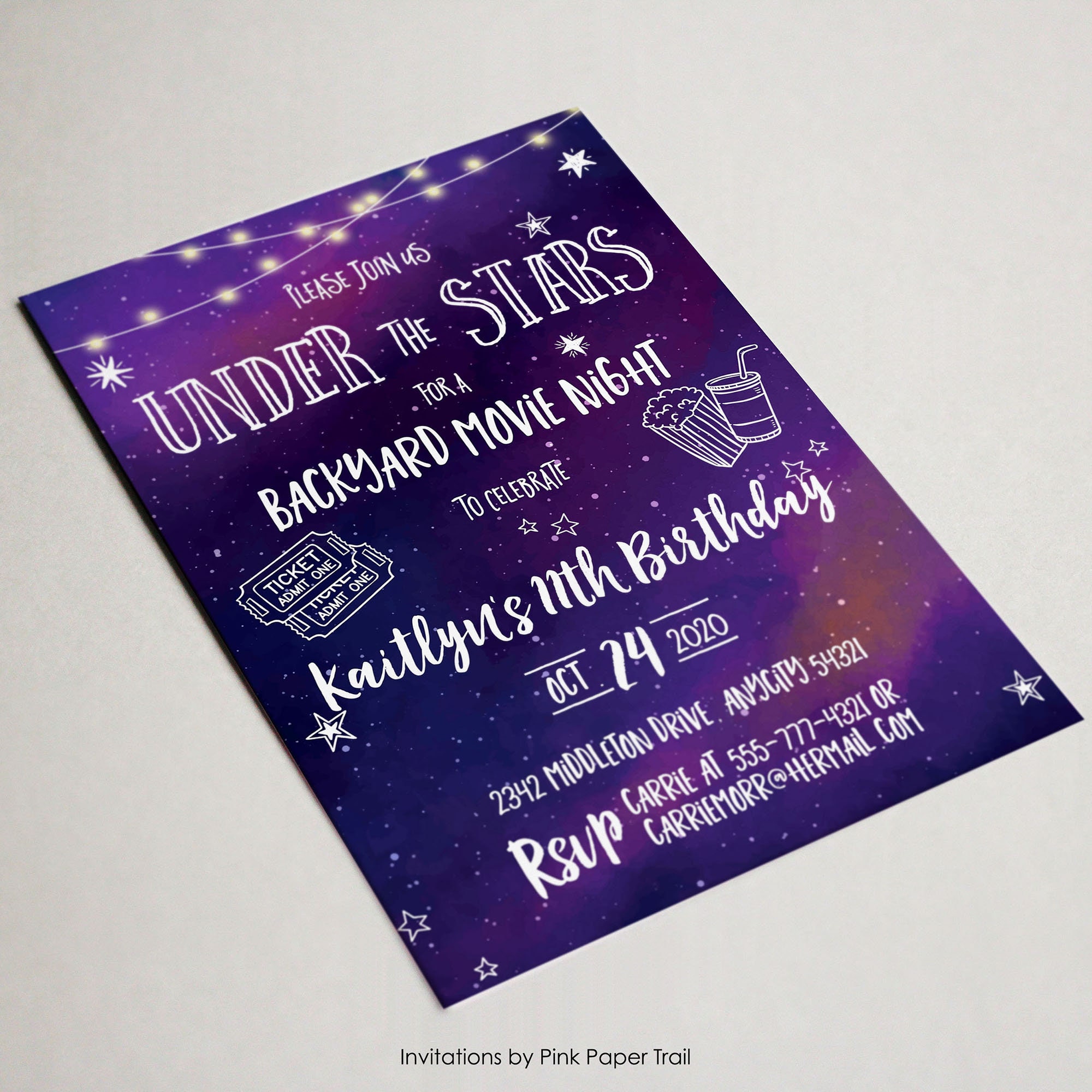 EDITABLE Under the Stars Invitation Backyard Movie Night | Etsy
