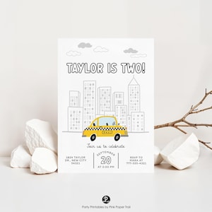 Editable Yellow Taxi Birthday Invitation, NYC Taxi Cab Party Invite, Boys Transportation Birthday Theme, Instant Download, Digital Template
