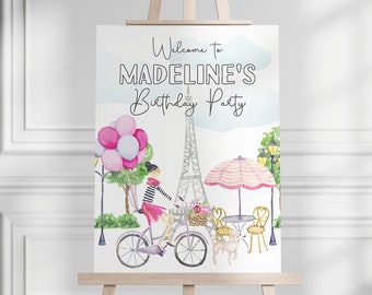 Editable Paris Theme Welcome Party Sign Party Decor Template, French or Parisian Baby Shower or Birthday Welcome Sign Party Poster