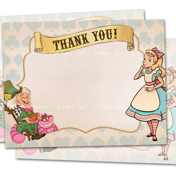 Alice In Wonderland,  Mad Tea Party, Alice Thank You Card, Instant Download, Print Your Own