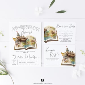 Storybook Adventure Baby Shower Invite, A New Chapter Book Baby Shower Invite Editable Template with Books for Baby Card with Diaper Raffle