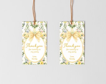 Editable Floral Birthday or Baby Shower Favor Tags, Printable Gift Tags, Grandmillennial Tea Party, Corjl Template, Instant Download v.4