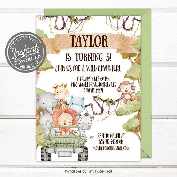 EDITABLE Wild One Birthday Boy Invitation, Safari Animal Invitation, Safari Party Invitation, Jungle Birthday, Printable Invite Il_570xn