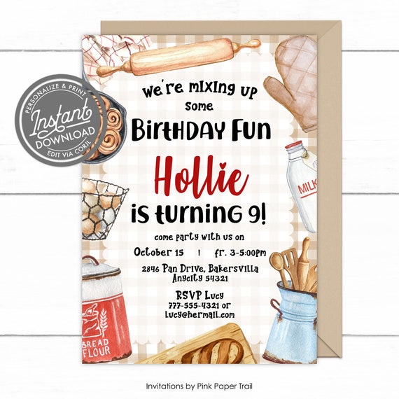 EDITABLE Kids Baking Birthday Party Invitation, Kids Kitchen Cooking Baking Birthday Invitation Corjl Template Instant Access v.2 Il_570xn