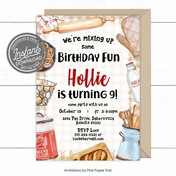 EDITABLE Kids Baking Birthday Party Invitation, Kids Kitchen Cooking Baking Birthday Invitation Corjl Template Instant Access v.2