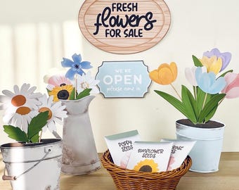 Flower Shop Dramatic Play Printable Kit for Kids, Pretend Play Florist Set, Flower Market Role Play, Classroom Center, Montessori Activity