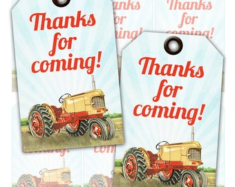 Printable Vintage Tractor Party Thank You Tags, Instant Download, Print Your Own