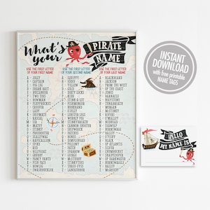 What&#39;s Your Pirate Name Party Sign, Pirate Name Game Printable Sign, Pirate Party Sign, Pirate Birthday Party Decorations v.7