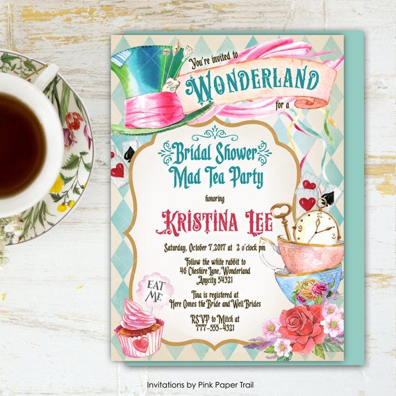 Alice in Wonderland Tea Party Bridal Shower Invitation, Mad Hatter Tea Party Bridal Shower Printable Invitation 6v.1 Il_570xn