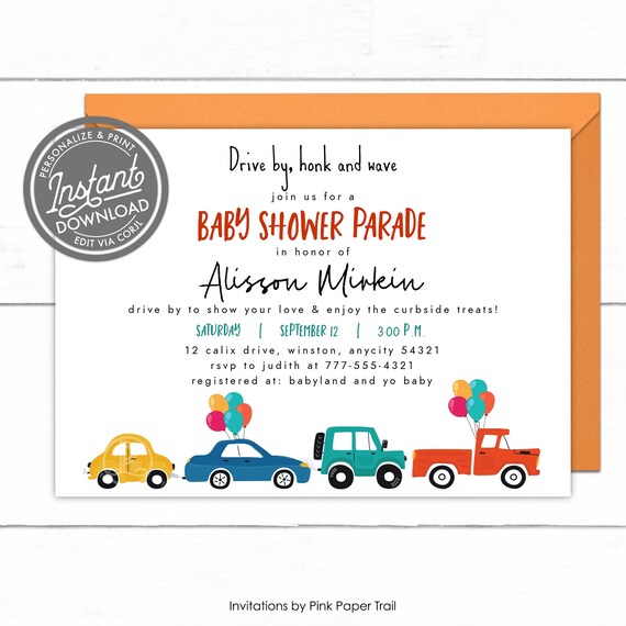 EDITABLE Drive by Baby Shower Invitation, Social Distance Car Parade