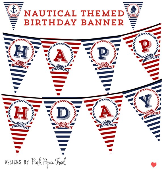 nautical happy birthday banner bunting pennant print your etsy