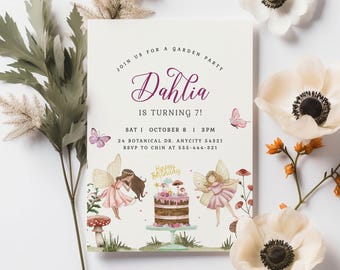 Editable Garden Fairy Birthday Invitation, Enchanted Floral Fairy Butterfly Template, Fairy Garden Tea Party Invite Template Digital