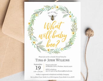 EDITABLE Bee Gender Reveal Invitation, Mom to Bee Sweet Honey Bee Bumble Bee Baby Shower Invitation Instant Access Print Your Own v.2