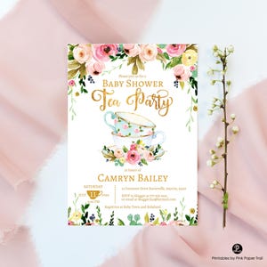 EDITABLE Tea Party Baby Shower Invitation, Floral Garden Baby Shower Afternoon Tea Party, Baby Shower High Tea Printable Invitation Bild 4