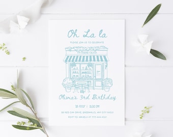 Editable Paris Birthday Invitation, Parisian Cafe Party Invite, French Patisserie Bakery Theme, Paris Birthday Instant Download
