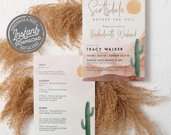 EDITABLE Bachelorette Weekend Invitation, Scottsdale Before the Veil Bachelorette Boho Invitation Template, Instant Access Corjl Template