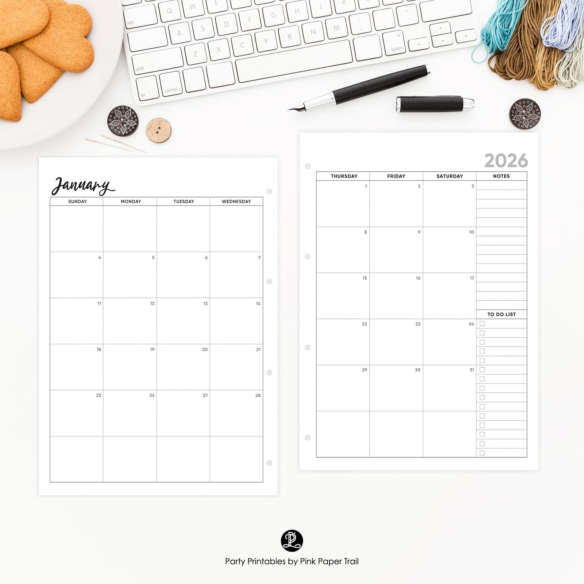 2026 Monthly Calendar Printable Spread, Minimalist Planner Insert ...