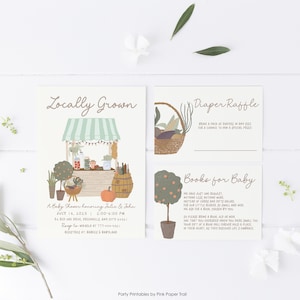 EDITABLE Farmers Market Baby Shower Template Locally Grown Girl Baby Shower Invitation, Pastel Country Farm Market Baby Shower Invite Suite